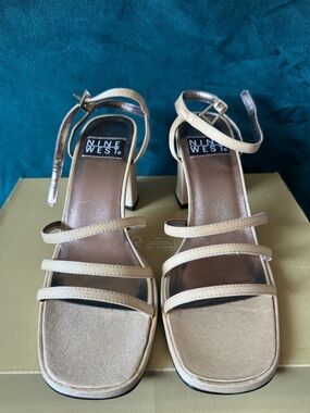 Nine West Nude Strappy Block Heel Sandals
